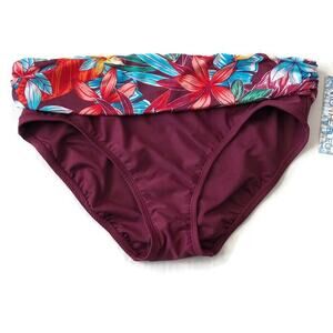 Into the Bleu by Amerex Womens Hipster Bikini Bottom Size 14 Maroon Floral Waist